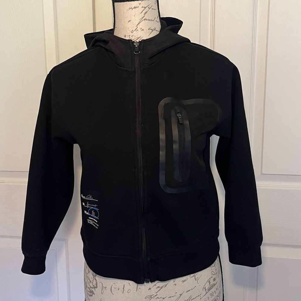 Zara Sporty Collection Black Hoodie Sweatshirt Cropped size 8 Collas Style